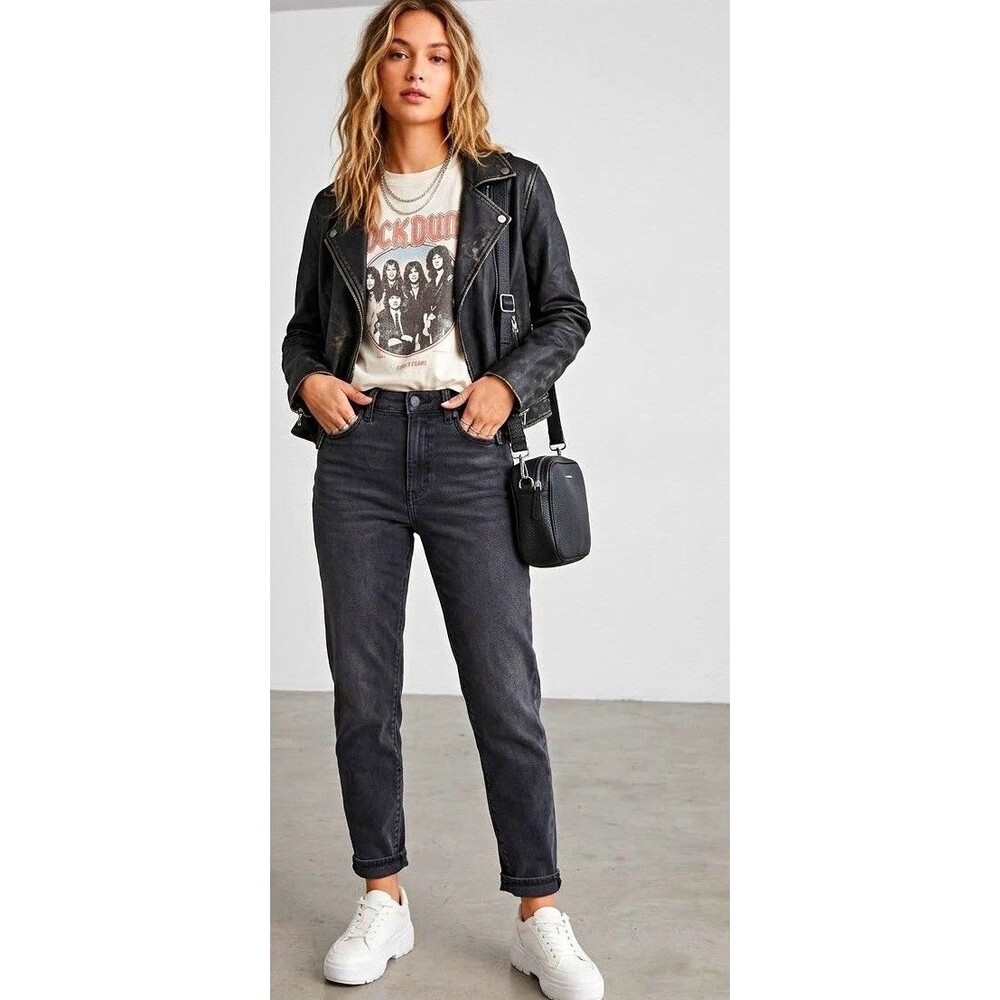 American Eagle Womens Mom Jeans Slim Fit High Rise Dark Gray Wash Stretch 2